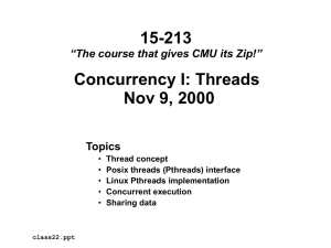 15-213 Concurrency I: Threads Nov 9, 2000 Topics