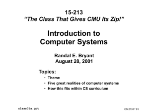Introduction to Computer Systems 15-213 “The Class That Gives CMU Its Zip!”