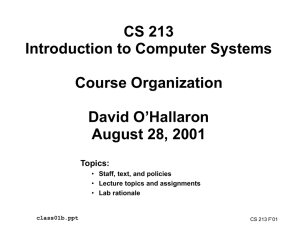 CS 213 Introduction to Computer Systems Course Organization David O’Hallaron