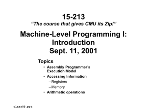 15-213 Machine-Level Programming I: Introduction Sept. 11, 2001