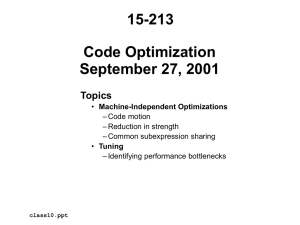 15-213 Code Optimization September 27, 2001 Topics