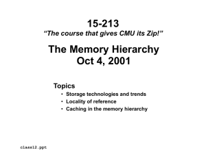 15-213 The Memory Hierarchy Oct 4, 2001 Topics