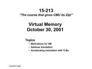 15-213 Virtual Memory October 30, 2001 Topics