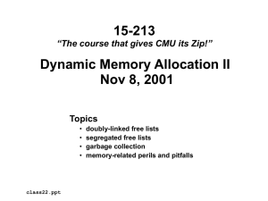 15-213 Dynamic Memory Allocation II Nov 8, 2001 Topics