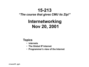 15-213 Internetworking Nov 20, 2001 Topics