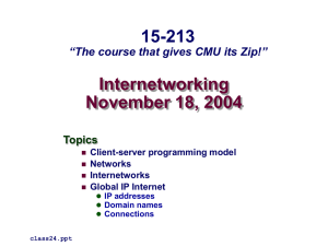 Internetworking November 18, 2004 15-213 “The course that gives CMU its Zip!”