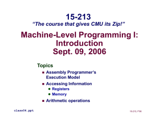 Machine-Level Programming I: Introduction Sept. 09, 2006 15-213