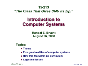 Introduction to Computer Systems 15-213 “The Class That Gives CMU Its Zip!”