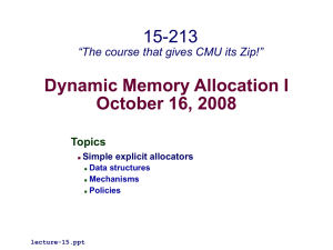 Dynamic Memory Allocation I October 16, 2008 15-213
