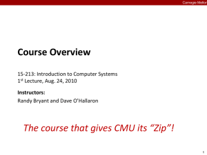 The course that gives CMU its “Zip”! Course Overview 1