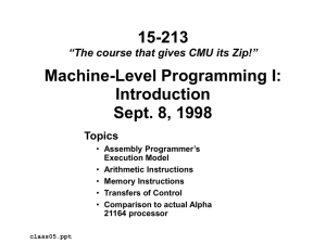 15-213 Machine-Level Programming I: Introduction Sept. 8, 1998