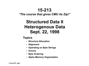 15-213 Structured Data II Heterogenous Data Sept. 22, 1998