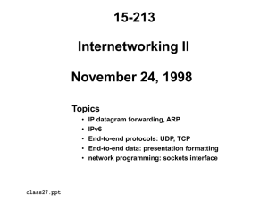 15-213 Internetworking II November 24, 1998 Topics