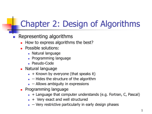 Chapter 2: Design of Algorithms Representing algorithms Possible solutions: