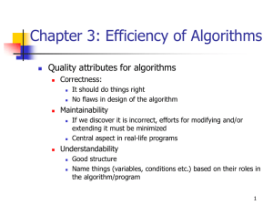 Chapter 3: Efficiency of Algorithms Quality attributes for algorithms Correctness: Maintainability