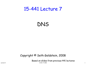 DNS 15-441 Lecture 7 Copyright © Seth Goldstein, 2008