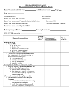 PROGRAM DOCUMENT AUDIT Site Visit Questionnaire for Review of Program Records