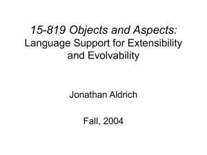 15-819 Objects and Aspects: Language Support for Extensibility and Evolvability Jonathan Aldrich