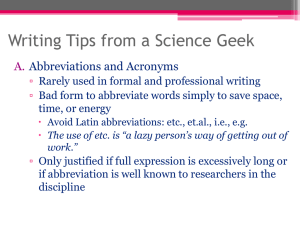 Writing Tips from a Science Geek A. Abbreviations and Acronyms