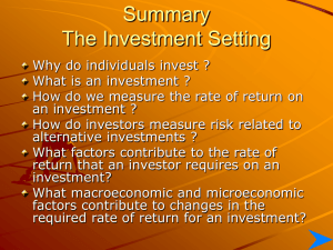 Summary The Investment Setting