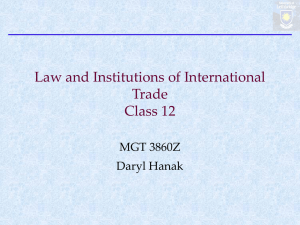 Law and Institutions of International Trade Class 12 MGT 3860Z