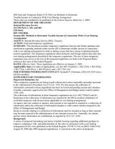 IRS Final and Temporary Rules (T.D. 9441) on Methods to... Taxable Income in Connection With Cost-Sharing Arrangement