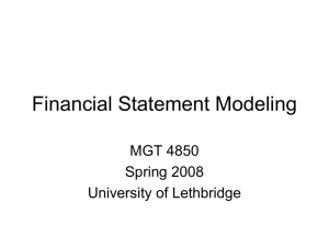 Financial Statement Modeling MGT 4850 Spring 2008 University of Lethbridge