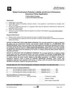 Global Contractors Pollution Liability and Errors &amp; Omissions Insurance Policy Application