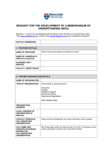 REQUEST FOR THE DEVELOPMENT OF A MEMORANDUM OF UNDERSTANDING (MOU)