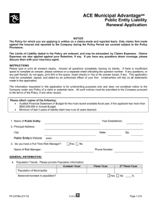 ACE Municipal Advantage Public Entity Liability Renewal Application