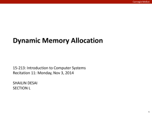 Dynamic Memory Allocation 15-213: Introduction to Computer Systems SHAILIN DESAI