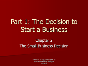 Part 1: The Decision to Start a Business Chapter 2