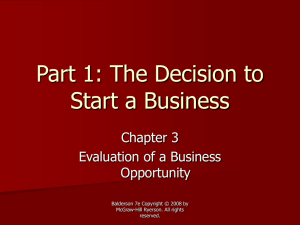 Part 1: The Decision to Start a Business Chapter 3