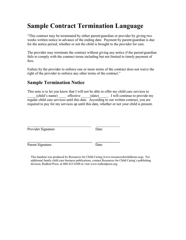 Sample Contract Termination Language