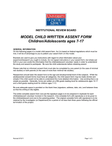 MODEL CHILD WRITTEN ASSENT FORM Children/Adolescents ages 7-17 INSTITUTIONAL REVIEW BOARD