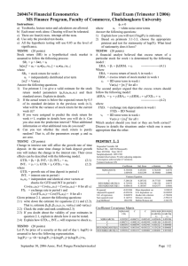 2604674 Financial Econometrics        ... MS Finance Program, Faculty of Commerce, Chulalongkorn University