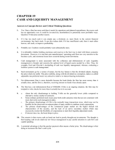 CHAPTER 19 CASH AND LIQUIDITY MANAGEMENT