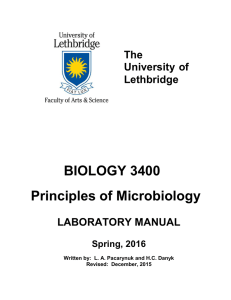 BIOLOGY 3400 Principles of Microbiology The