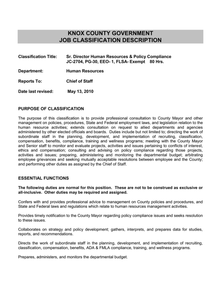 Classification description job manual