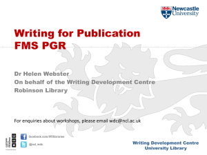 Writing for Publication FMS PGR Dr Helen Webster