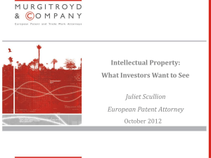 Intellectual Property: What Investors Want to See Juliet Scullion European Patent Attorney