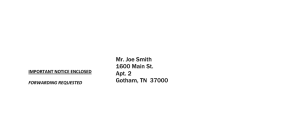 Mr. Joe Smith 1600 Main St. Apt. 2 Gotham, TN  37000