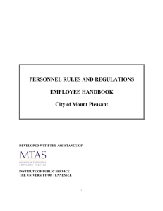 PERSONNEL RULES AND REGULATIONS EMPLOYEE HANDBOOK City of Mount Pleasant