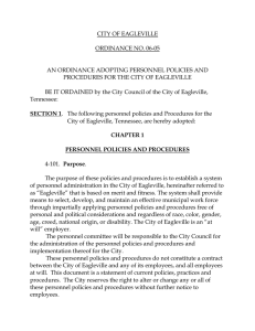 CITY OF EAGLEVILLE  ORDINANCE NO. 06-05 AN ORDINANCE ADOPTING PERSONNEL POLICIES AND