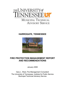 HARROGATE, TENNESSEE FIRE PROTECTION MANAGEMENT REPORT AND RECOMMENDATIONS