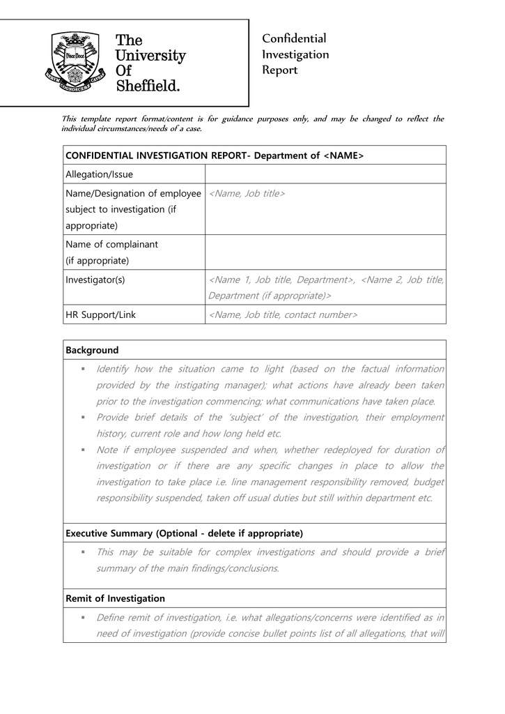 hr investigation summary template