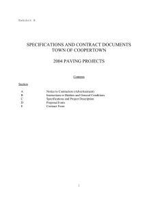 SPECIFICATIONS AND CONTRACT DOCUMENTS TOWN OF COOPERTOWN 2004 PAVING PROJECTS