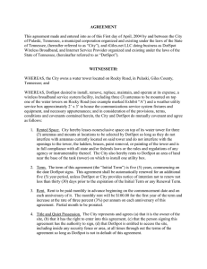 AGREEMENT  This agreement made and entered into as of this First... of Pulaski, Tennessee, a municipal corporation organized and existing under...