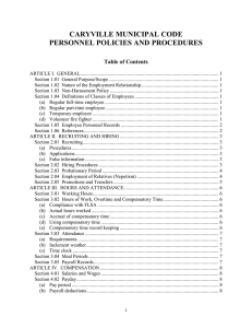 CARYVILLE MUNICIPAL CODE PERSONNEL POLICIES AND PROCEDURES Table of Contents