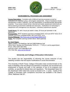 EDEC 4243 Fall, 2015 ENVIRONMENTAL PROCESSES AND ASSESSMENT